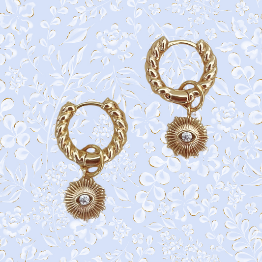 SUNBURST EVIL EYE HOOPS ✿ SOL